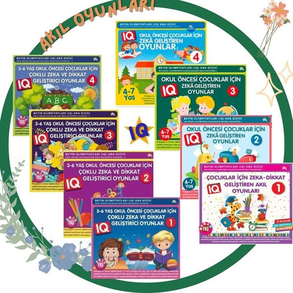 4-7 Yaş Okul Öncesi Çocuklar İçin Zeka Geliştiren Oyunlar - 8 Kitap Takım